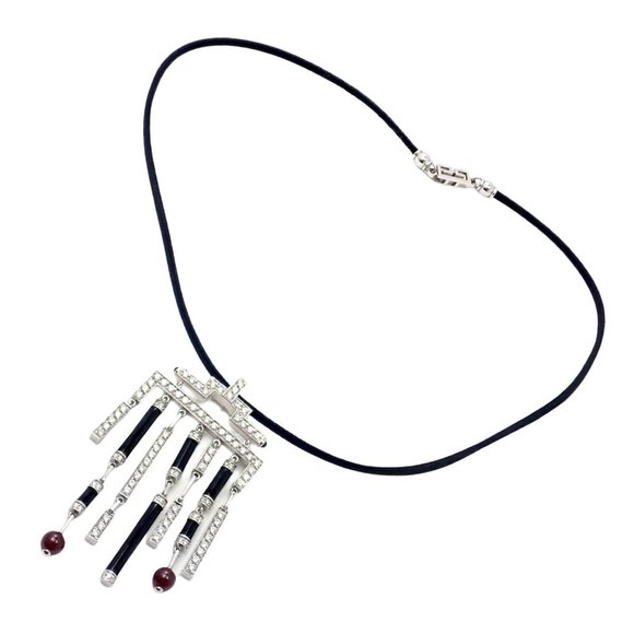 Cartier Le Baiser Du Dragon 18k White Gold Onyx Ruby Diamond Necklace w/ Paper - Picture 2 of 7